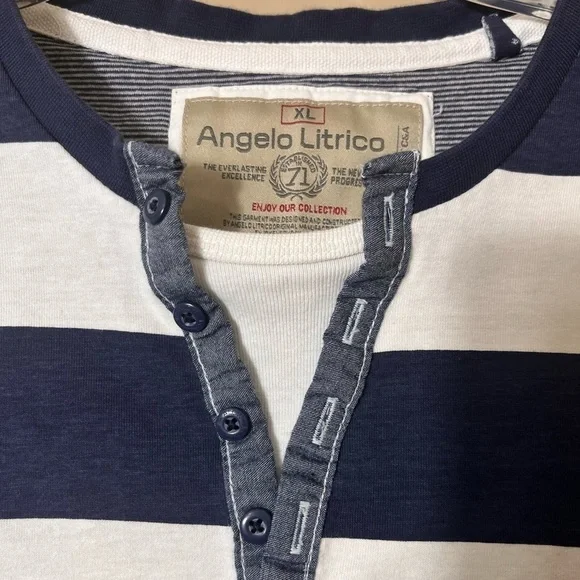 Angelo Latrice Casual Rugby Long Sleeve Navy‎ Striped Cotton Top XL Preppy Rugby - Picture 2 of 9